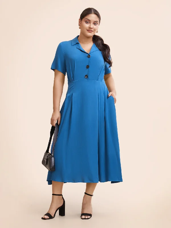 Women's Everyday Clothes Art Deco Geometric Pattern Look Plain Shirt Collar Pleated Midi Dress