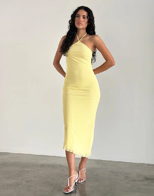 Women's High-End Clothing Rustic Countryside Charm Look Ribka Midi Dress in Mesh Lemon