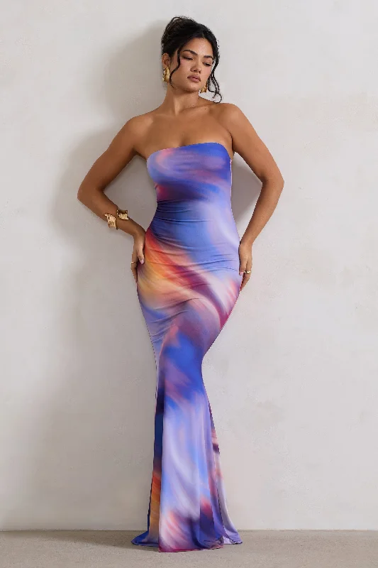 Women's Professional Apparel Big Savings on Minimalist Office Styles Ceremony | Abstract Print Bandeau Fishtail Maxi Dress