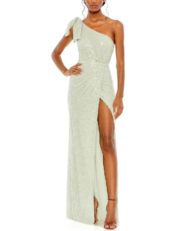 Women's Relaxed Clothes Refined Look Mac Duggal Pearl Embellished Soft Tie One Shoulder Gown