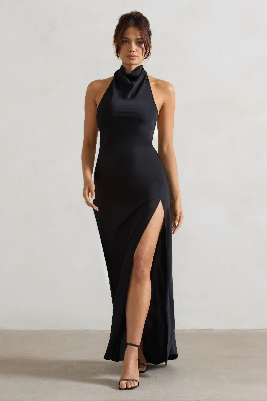 Women's Seasonal Apparel Final Clearance Priero | Black Cowl Halter-Neck Open Back Maxi Dress