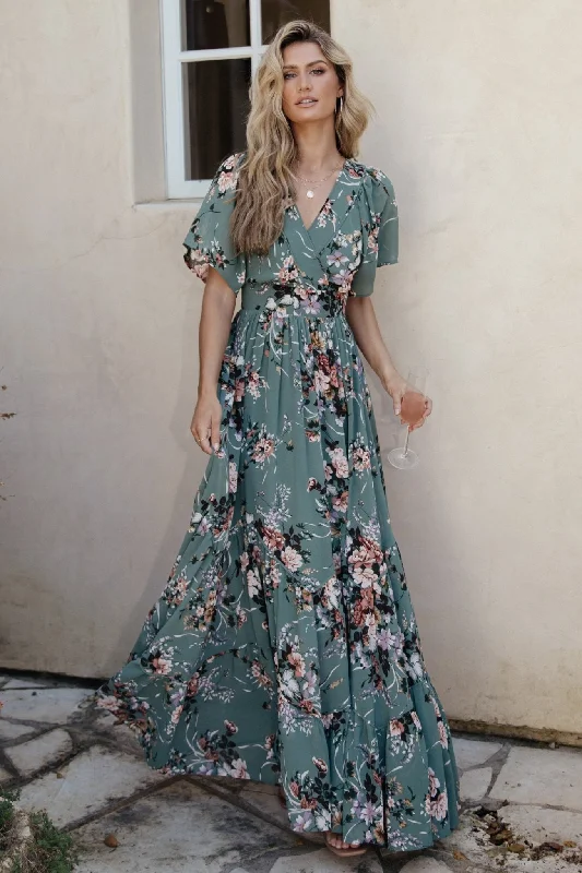 Stylish Women's Clothing Charming Silhouette Katherine Maxi Dress | Dusty Green Floral