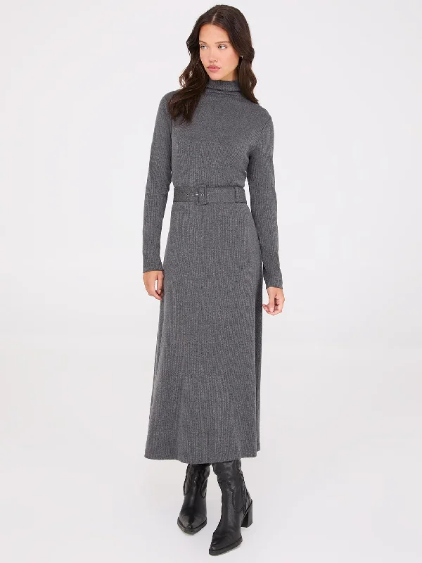 Women's Layered Outfit Buy More, Save More Mock Neck Belted Melange Midi Dress