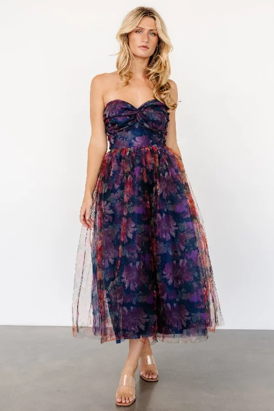 Women's Work Outfit Feminine Soft - Hued Styles Cristelle Strapless Dress | Navy Multi Floral