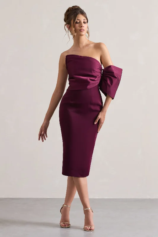 Women's Travel Outfit Set Modern Romance Perception | Plum Asymmetric One-Sleeve Midi Dress