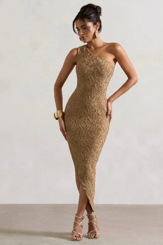 Women's Clothes And Apparel Hollywood Glam Award - Show Style Abu Dhabi | Camel Textured Asymmetric Maxi Dress