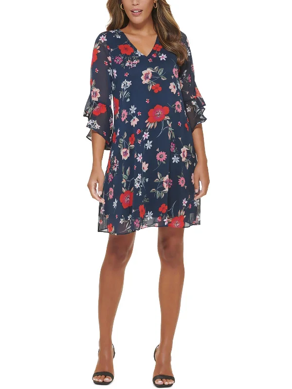 Fashion-Forward Women's Clothing Urban Sophistication Womens Floral Print Bell Sleeve Shift Dress