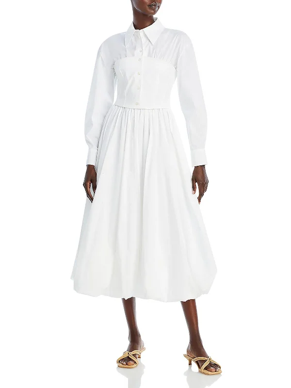 Women's Clothes Effortless Style Womens Puff Collar Midi Dress