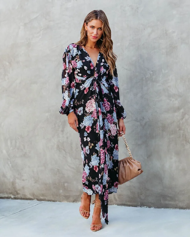 Women's Formal Event Clothing Classic Timeless Elegant Style Holley Floral Twist Front Maxi Dress