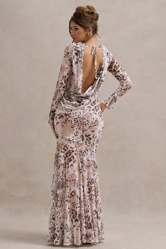 Women's Comfortable Apparel Weekend Special Tigerlily | Leopard Print Mesh Long-Sleeve Open-Back Maxi Dress