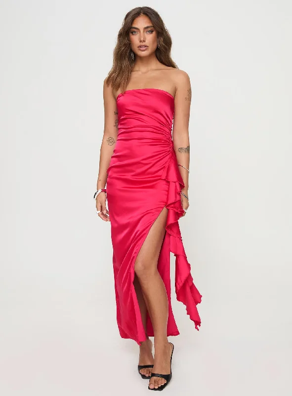 Women's Festive Attire Feminine Soft - Hued Look Callita Strapless Maxi Dress Red