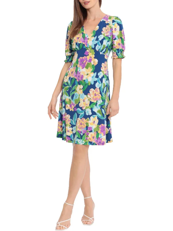 Women's Holiday Clothing Effortless Style Womens Floral Print Matte Jersey Wear To Work Dress