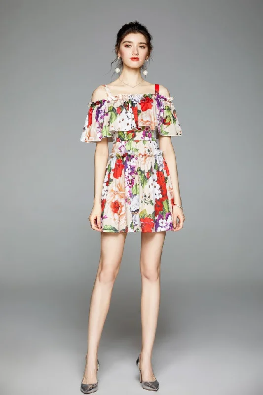 Women's Trendy Attire Weekend Special Multicolor Day A-line Off The Shoulder Strap Micro Floral Printed Dress