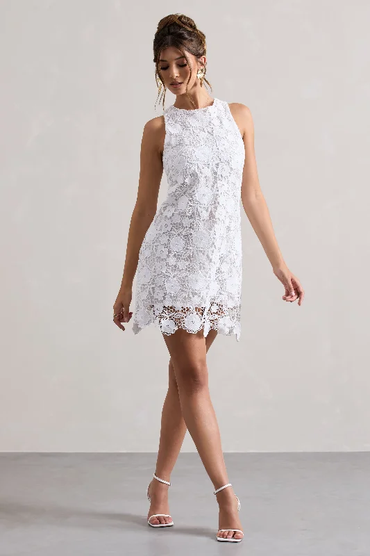 Women's Activewear Garments Effortless Comfort Sunday | White Lace A-Line Mini Dress