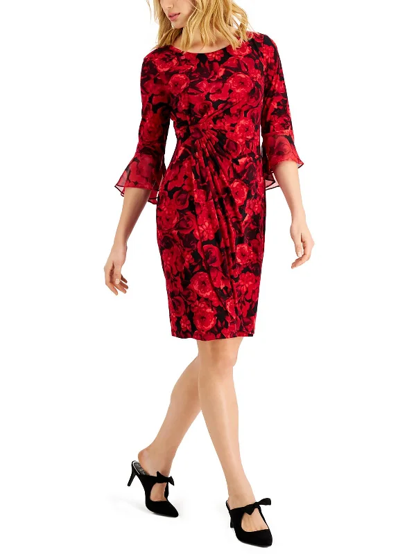 Women's High-End Clothing Bold Silhouette Petites Womens Wedding Guest Floral Print Fit & Flare Dress