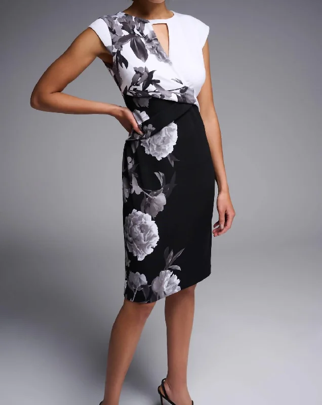 Luxury Women's Clothing Buy More, Save More Floral Sheath Dress In Black And White