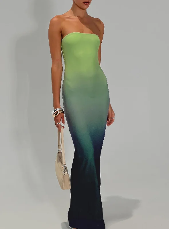 Women's Night-Out Clothes Now on Sale for Chic Urban Styles Stolen Love Strapless Maxi Dress Blue / Green Ombre Tall