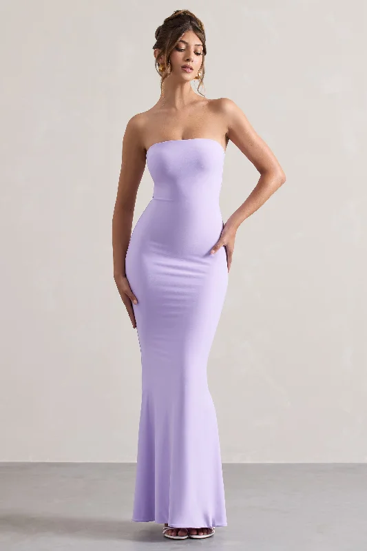 Women's Clothing Apparel Vintage Retro Party Wear Ceremony | Lilac Bandeau Fishtail Maxi Dress