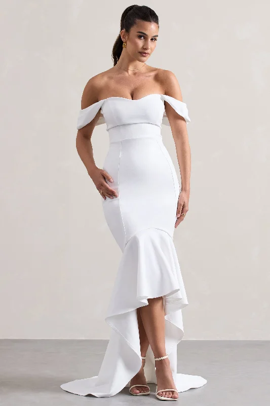 Women's Stylish Casual Garments Sleek Design Cotillion | White Sweetheart High-Low Maxi Dress With Ruffle Hem