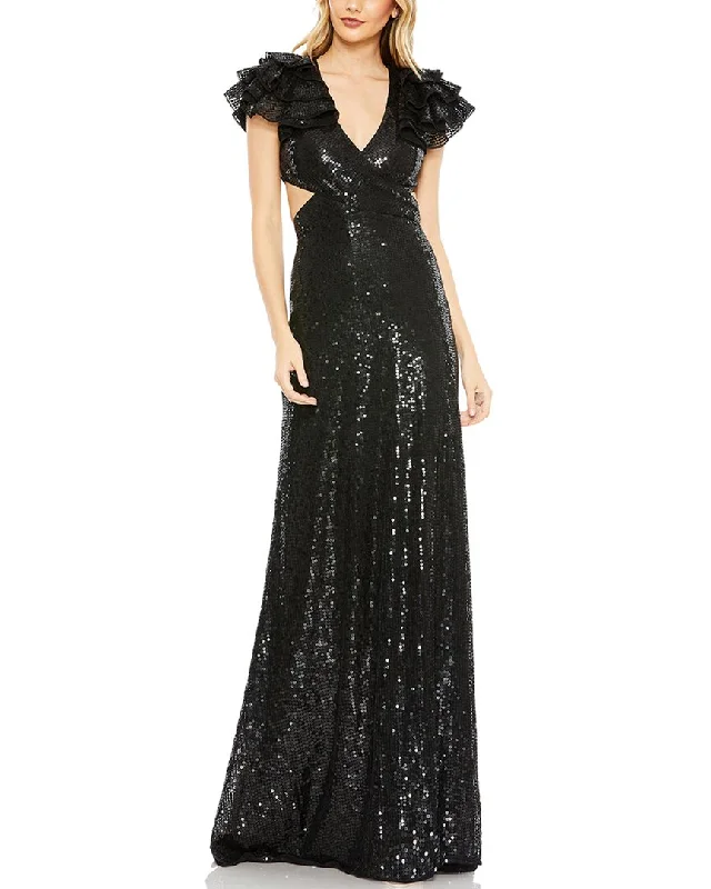 Women's Clothing For Everyday Wear Sleek Design Mac Duggal Sequined Ruffled Cut Out Lace Up Gown