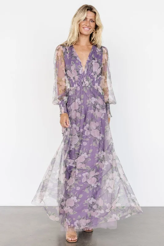 Women's Trendy Clothing Elegant Contour Layla Tulle Maxi Dress | Lavender + Blush Floral