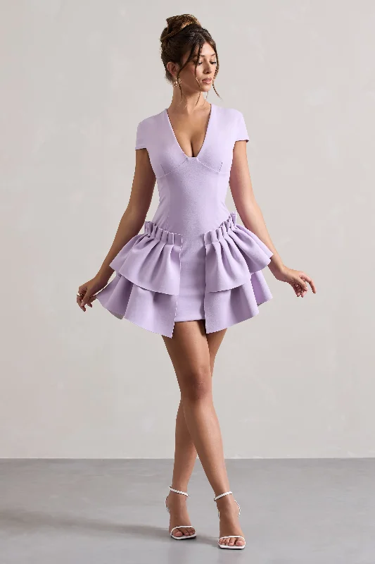 Women's Vacation Garments Luxe Layering Genevieve | Lilac Plunge-Neck Mini Dress With Layered Hem