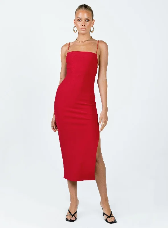 Women's Stylish Professional Apparel Casual Weekend Relaxed Style Anito Midi Dress Red