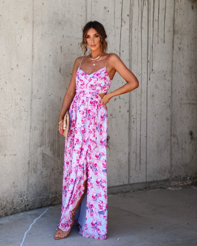 Women's Holiday Outfit Bohemian Vibe Ever So Sweet Floral Side Cutout Maxi Dress