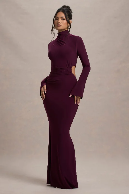 Vintage-Inspired Women's Apparel Limited - Edition Drops Anderson | Burgundy High-Neck Cut-Out Maxi Dress