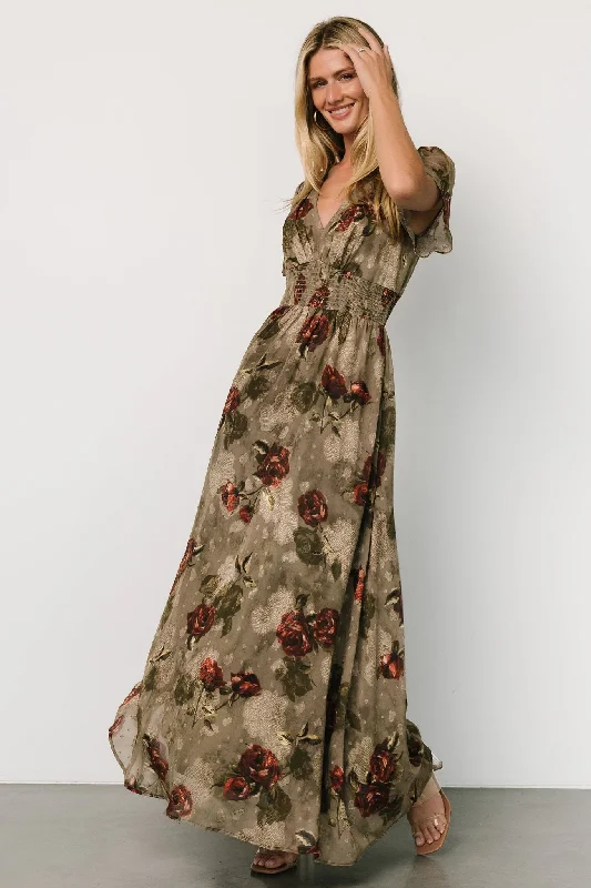 Timeless Women's Outfit Effortless Comfort Birdie Maxi Dress | Olive Floral