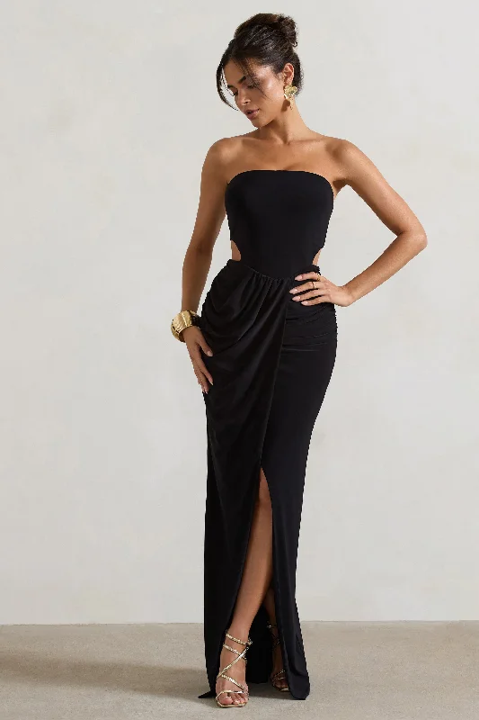 Women's Everyday Apparel Final Clearance St Barts | Black Strapless Cut-Out Maxi Dress With Twist Skirt