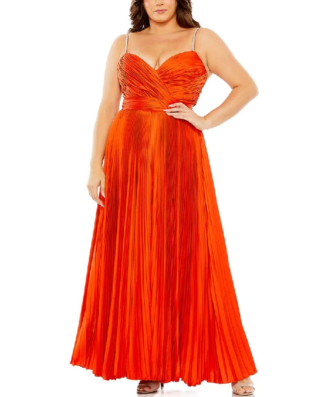 Affordable Women's Clothing Bohemian Vibe Mac Duggal Plus Rhinestone Strapped Embellished Pleated Gown