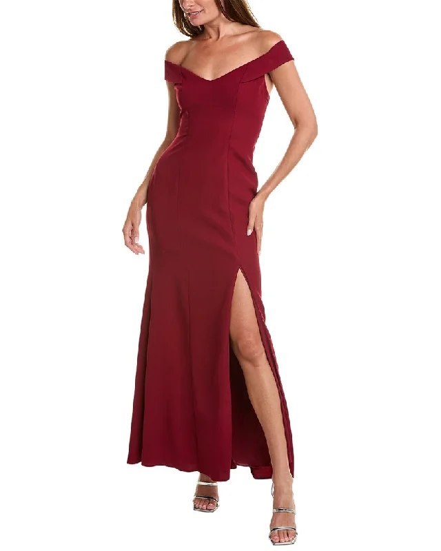 Comfortable Women's Clothing Luxe Layering Dessy Collection Off-the-Shoulder Gown