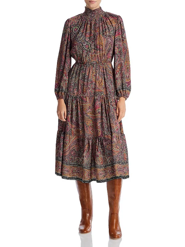 Women's Fashion Clothes Effortless Sophistication Lena Womens Paisley Smocked Midi Dress