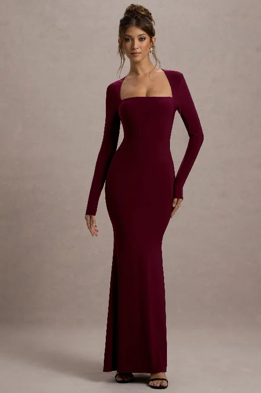 Women's Contemporary Apparel Classic Appeal Maja | Burgundy Square-Neck Long-Sleeve Maxi Dress