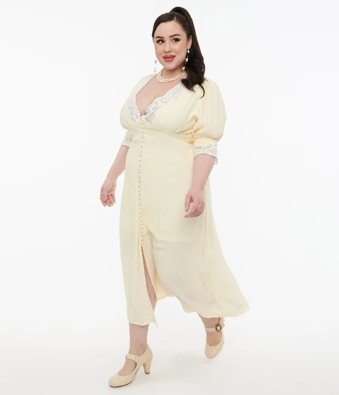 Vintage-Inspired Women's Apparel Subtle Sophistication Plus Size 1930s Cream & White Lace Midi Dress