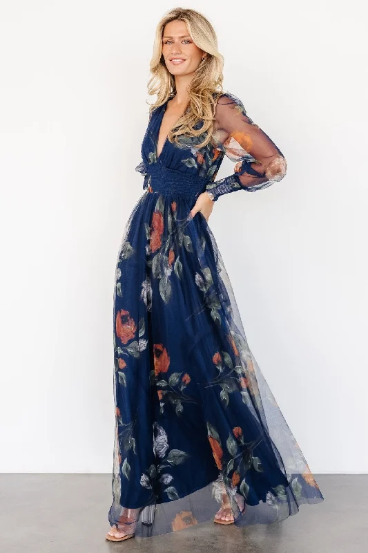 Casual Chic Clothing For Women Limited - Stock Layla Tulle Maxi Dress | Navy Blue Floral