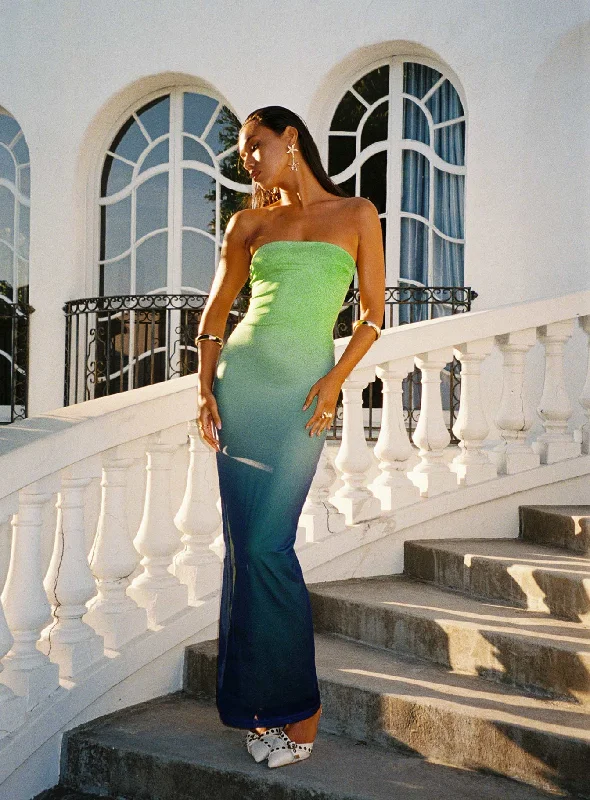 Women's Occasion Wear Apparel Effortless Sophistication Stolen Love Strapless Maxi Dress Blue / Green Ombre Petite