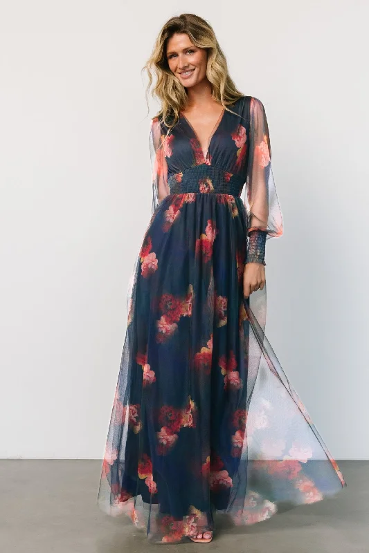 Sustainable Women's Clothes Vibrant Prints Layla Tulle Maxi Dress | Topaz Ombre Floral