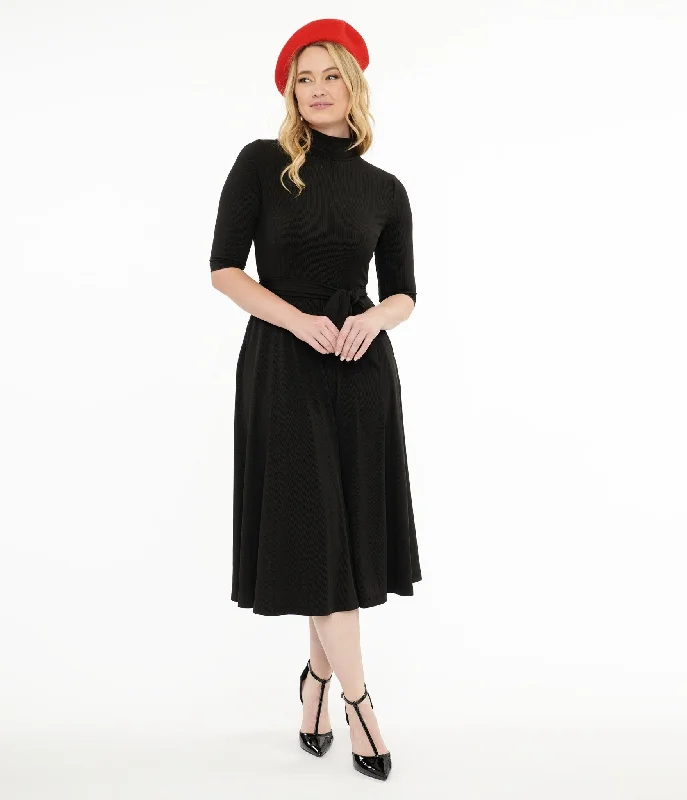 Women's Sporty Clothes End - of - Month Blowout Unique Vintage 1950s Black Turtleneck Midi Dress