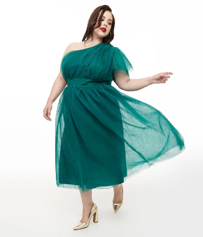 Women's Contemporary Apparel Chic Urban Fashion Look Plus Size Emerald Tulle Lively Charm Midi Dress