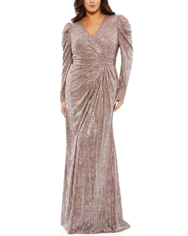 Women's Vacation Clothes Limited - Edition Drops Mac Duggal Plus Faux Wrap Draped Puff Sleeve Gown