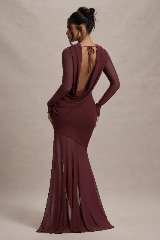 Women's Professional Apparel Feminine Elegant Tigerlily | Port Mesh Long-Sleeve Open-Back Maxi Dress