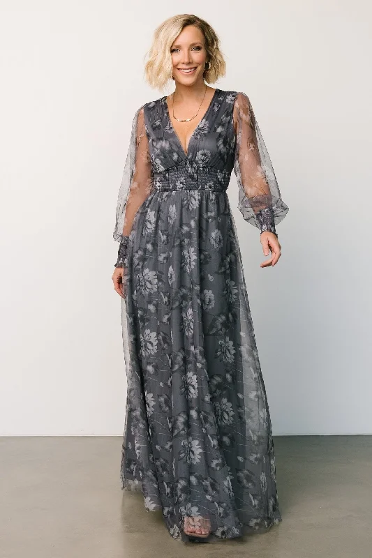 Casual Clothing For Women Subtle Sophistication Layla Tulle Maxi Dress | Slate Floral