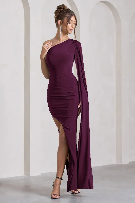 Women's Contemporary Apparel Casual Weekend Relaxed Style Adelaide | Plum Asymmetric Sleeveless Split Maxi Dress