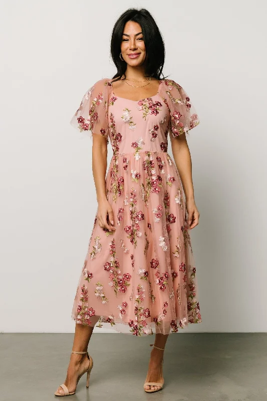 Women's Elegant Clothes Statement Piece Gwyneth Tulle Midi Dress | Blush Floral