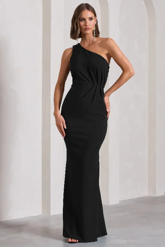 Women's Elegant Clothing Sets Bold Silhouette Michelle | Black One-Shoulder Gathered Maxi Dress