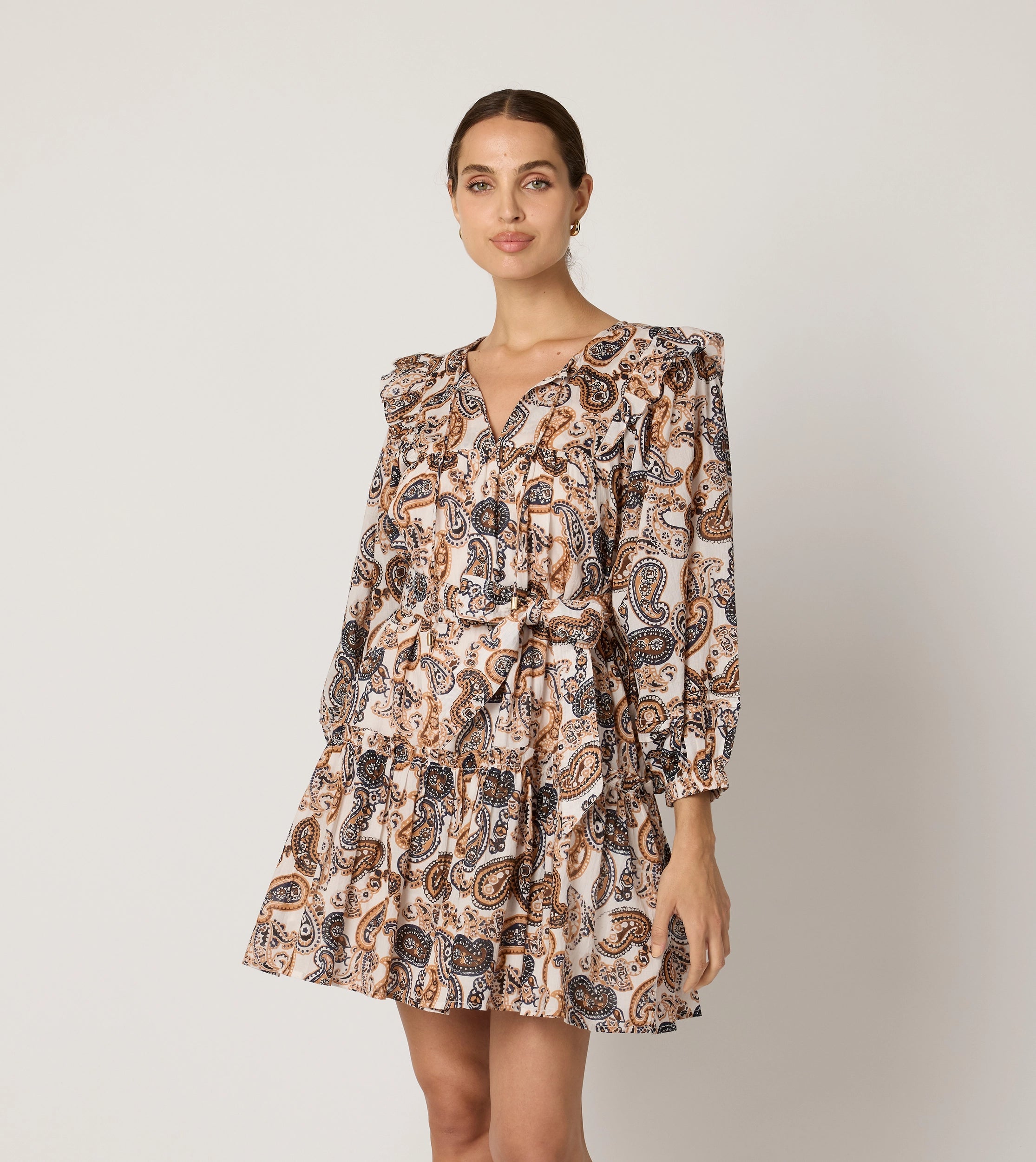 Women's Stylish Casual Garments Modern Glamour Gracelyn Mini Dress | Nutmeg Paisley