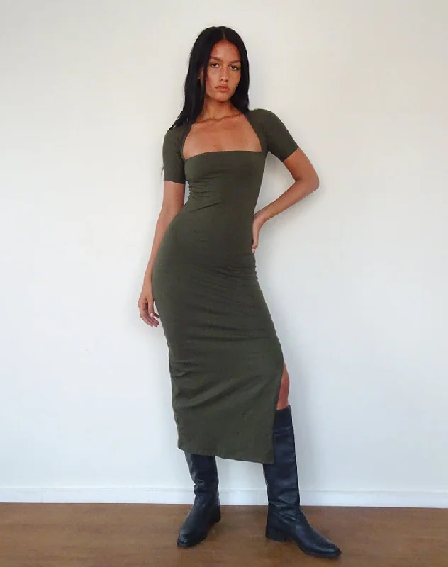 Classic Women's Clothing Styles Dreamy Draping Quala Midi Dress in Olive