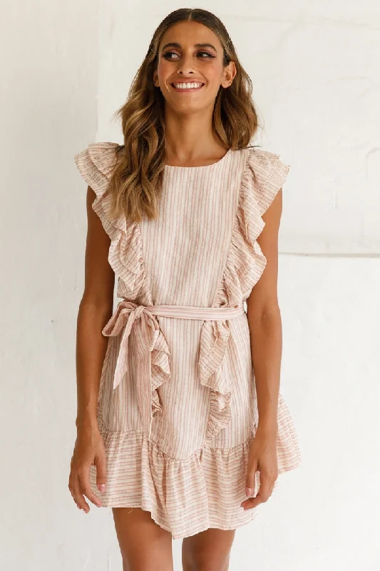 Women's Vacation Outfit Set Dreamy Aesthetic Easy Breezy Sleeveless Swing Dress Stripe Print Blush